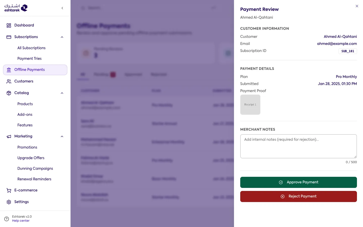 Reviewing an offline payment