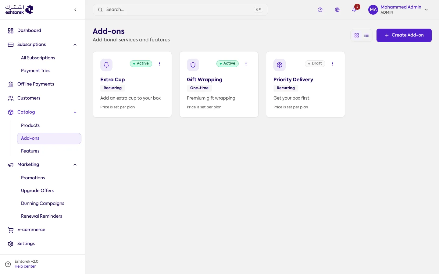 Screenshot: Add-ons