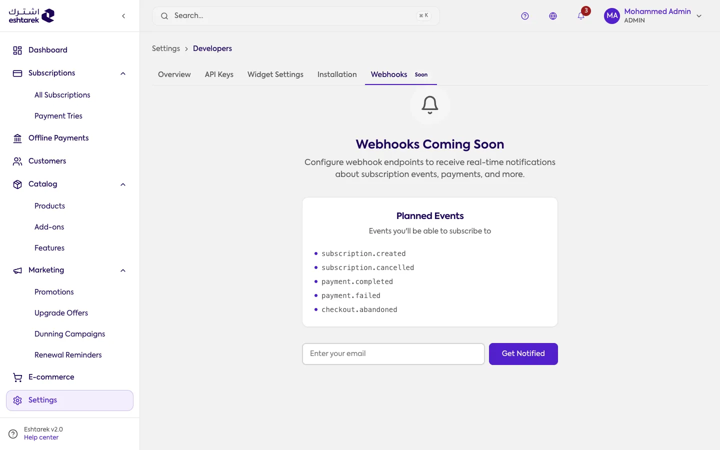 Screenshot: Webhooks